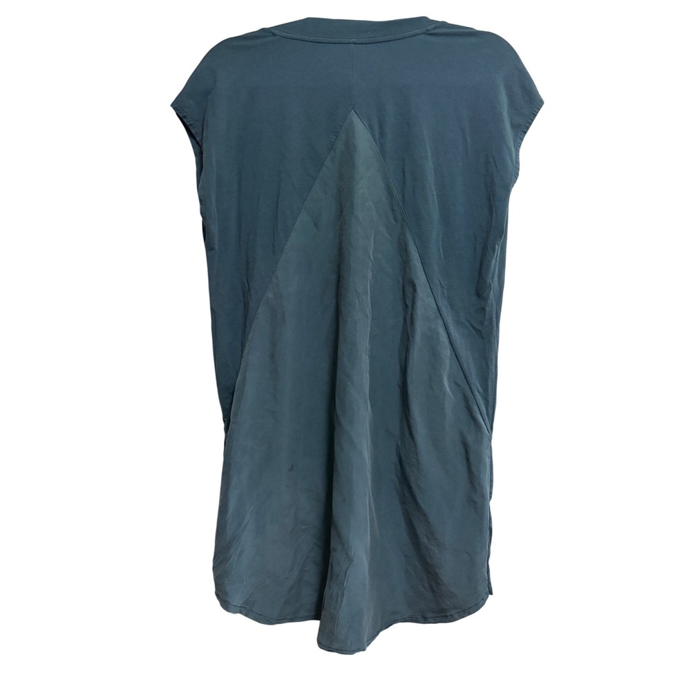 Garnet Hill V-Neck Silk Back Pocket Tunic Teal Blue Knit Silk Mixed Media S - Picture 3 of 9